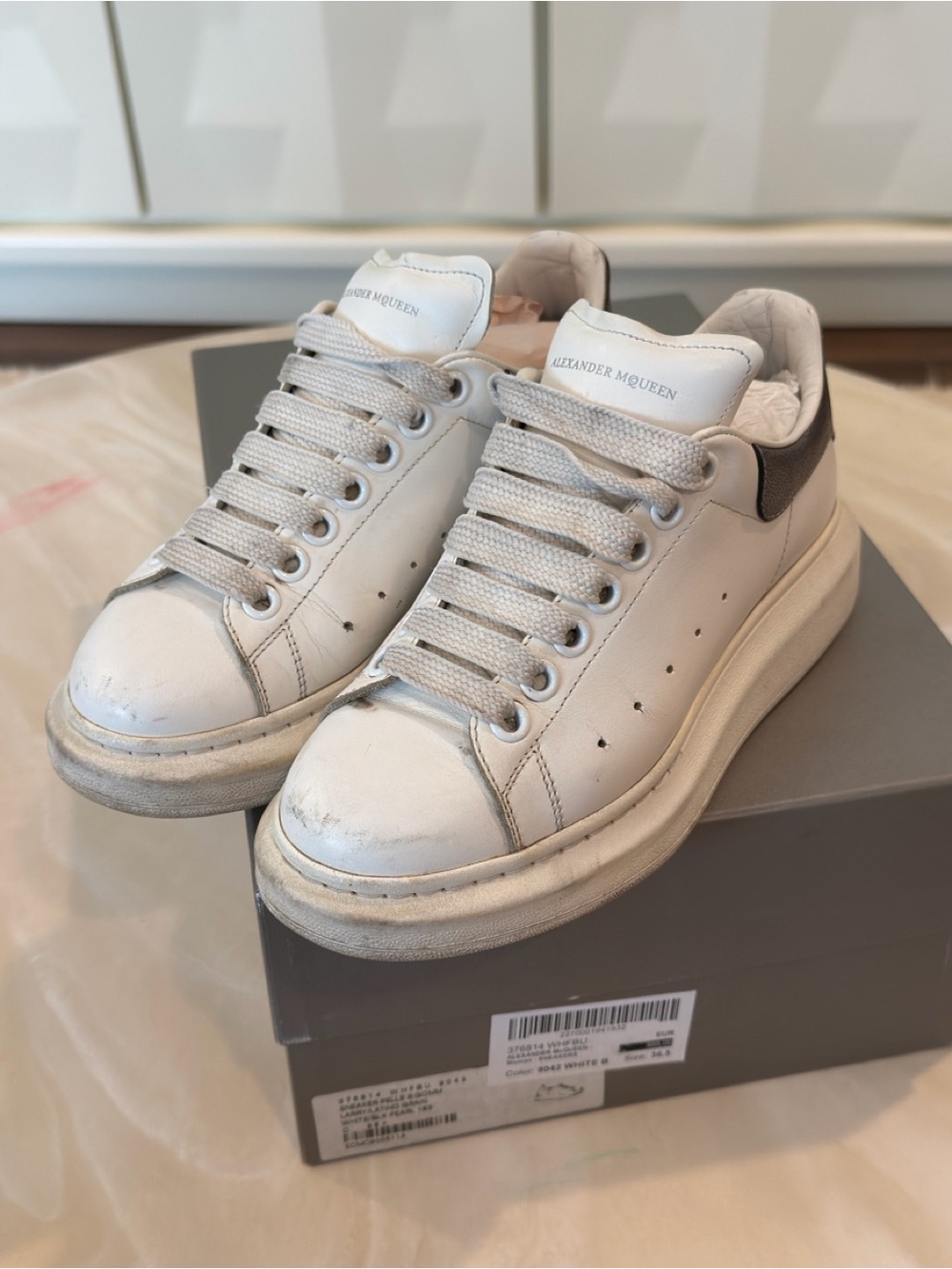 Alexander McQueen Oversized Sneakers White Silver Leather EU36.5 Authentic
